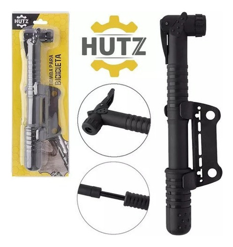 Bomba De Ar Manual Para Infláveis Bike Hutz 23,5cm Cor Preto