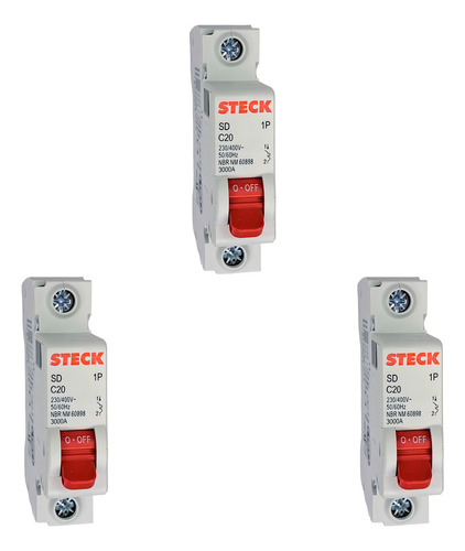 Kit C/3 - Disjuntor Steck Din Unipolar 20a Sd61 C Sdd61c20