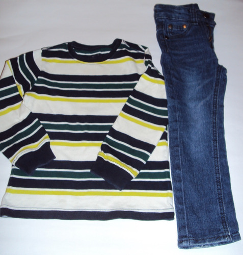 Set Pantalón Skinny Jean Azul Virus Y Sweater Niño Talla 2