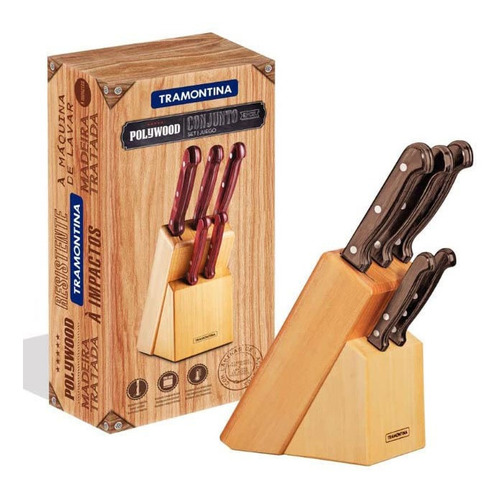 Juego De Cuchillos Taco Madera 6pz Polywood Marron Tramontin