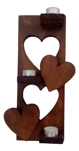 Porta Velas -madera-corazon-artesanal-regalo Dia De La Madre