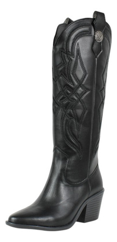 Bota Vaquera Alta Mujer Tacón Cómodo Cowboy Botines Bordado