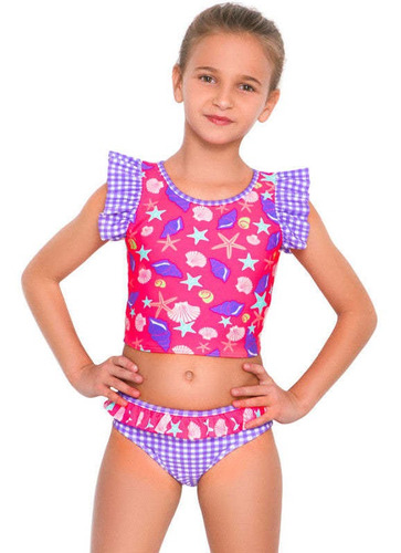 Tankini Top Crop Manga Con Volante Con Panty Coraline