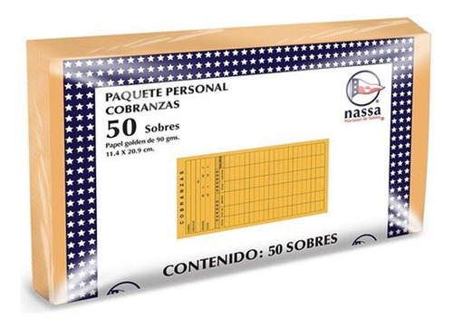 50 Sobres Para Cobranza 1121 Ante Nassa Paquete Cobranzas Color Amarillo