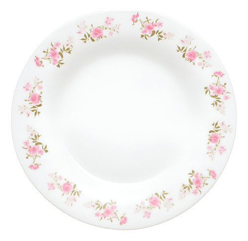 Prato Raso 25,5 Cm Branco Floral Vidro Delicado Luxo Flores Na Borda