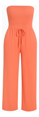Jumpsuit Strapless Mujer Casual Elegante Varios Colores Coral M
