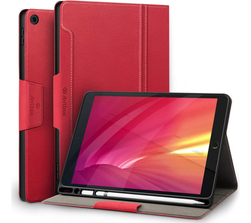 Funda Para iPad 10.2 Antbox Piel Sintética Soporte Lápiz Roj