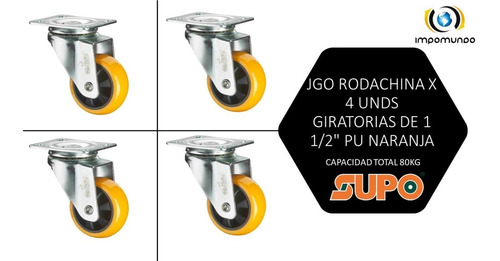 Jgo Rodachina X 4 Unds  Giratorias De 1 1/2 PuLG 80kg Pu