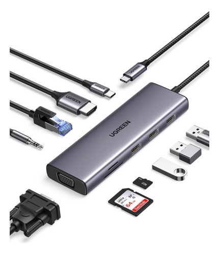 Adaptador Multipuertos 10 En 1 Ugreen Usb C 4k Pd100w