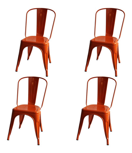 Silla De Comedor Starway Tolix, Estructura Color Naranja Brillante, 4 Unidades