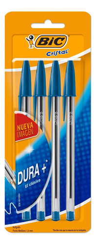 Bolígrafo Bic Cristal Dura + Punto 1.00 Mm Color Azul 4 Pzas