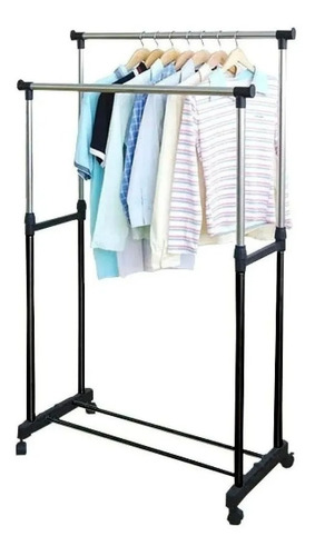 Rack Organizador Doble Para Ropa Perchero Ganchos Portátil Color Plateado