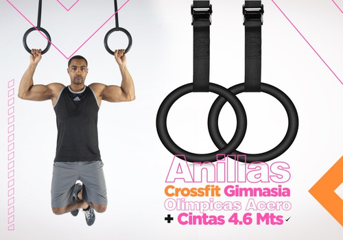 Imagen 2 de 10 de Anillas Crossfit Gimnasia Olimpicas Acero + Cintas 4.6 Mts