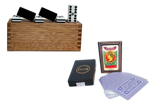 Domino Cebra Negro Caja Madera + Baraja Faisan Azul Plastico