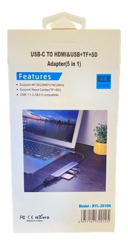 Hub Adaptador Usb Tipo C 5 En 1 Para Mac Macbook Windows