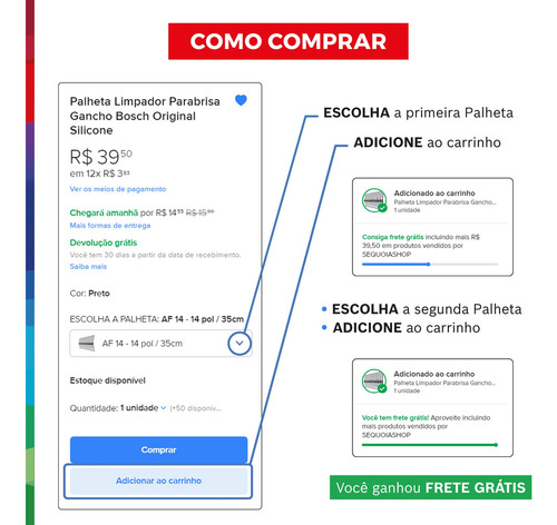 Palheta Limpador Parabrisa Gancho Bosch Paleta Silicone