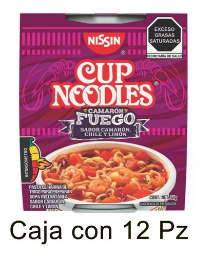 Sopa Nissin Cup Noodles Hot Camarón Chile Y Limón 64g