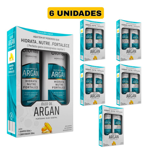6 Kit Shampoo Condicionador Hidratante Óleo De Argan 350ml