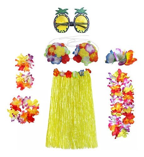 Conjunto De Falda Hawaiana De Hierba Para Fiesta En La Playa