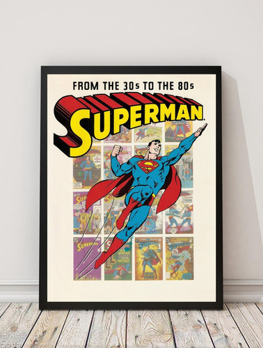 Superman 30s - 80s - Cuadro (30×40 - Marco Negro)