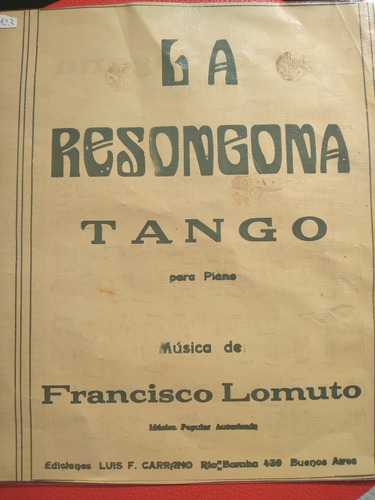 Partitura Tango La Resongona Francisco Lomuto 