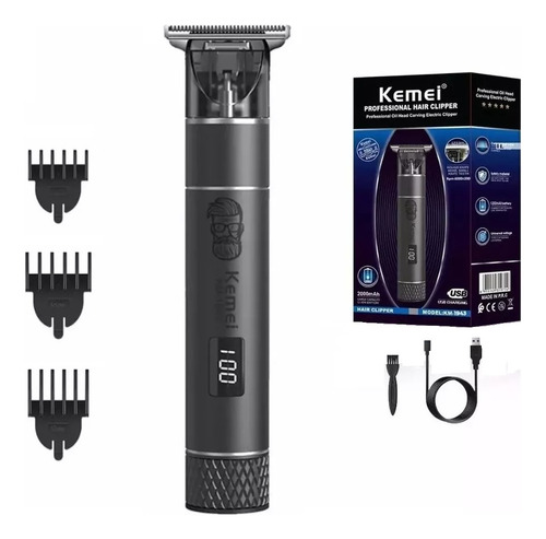 Patillera Corta Pelo Kemei Km-1943 negra 110V/220V Recargabl