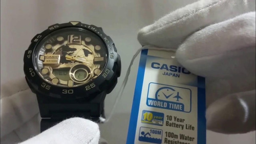Reloj Hombre Casio Aeq100 Caucho Telememo Cronómetro Alarmas