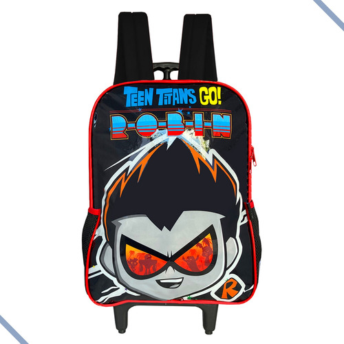 Mochila Escolar De Rodinhas Os Jovens Titãs Em Ação Infantil Cor Preto Desenho do tecido Teen Titans Go