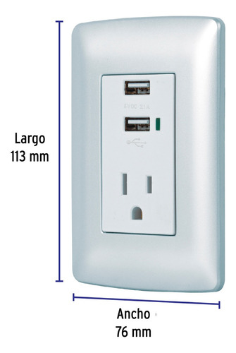 72 Pzas Contacto Aterrizado + 2 Puertos Usb, Plata, Línea It