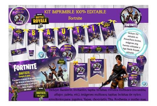 Kit Imprimible Fortnite Cumpleaños Juego Fornite Personali