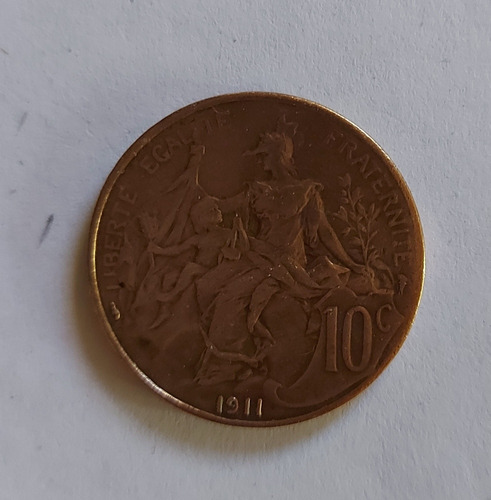 Antigua Moneda De La República Francesa. 10 Centimes (1911). (Usado)