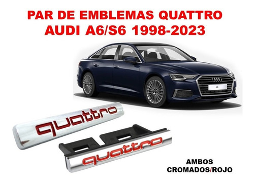 Par De Emblemas Quattro Audi A6/s6 1998-2023 Crom/rojo
