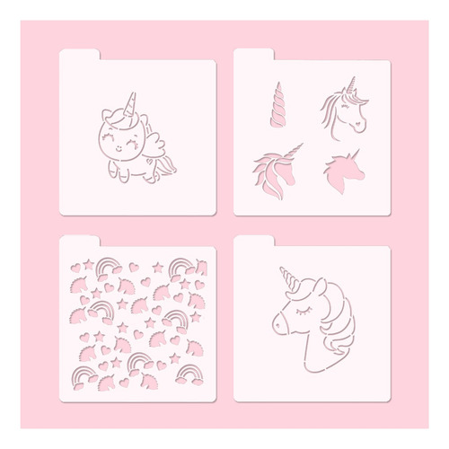 Stencil Set X4 Unicornio 1 Repostería Porcelana Cookies