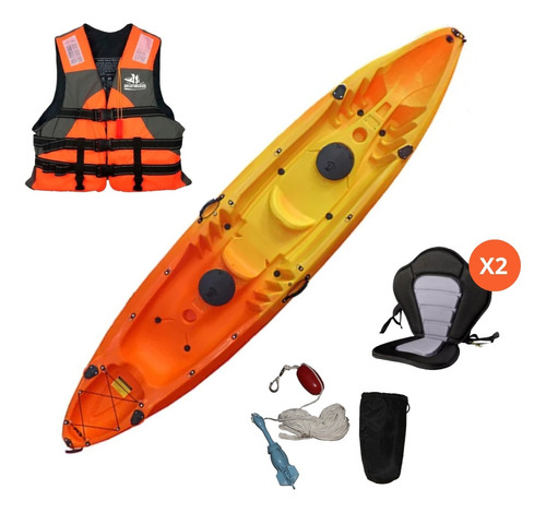 Kayak Triplo 2 Adultos + 1 Niño Con Sillín + Chalecos Color Naranja/Amarillo