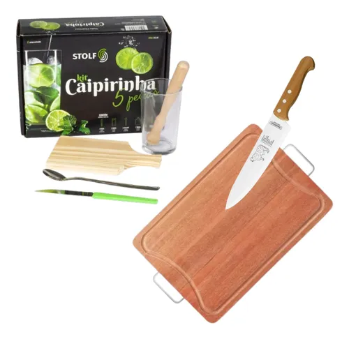 Kit Churras C/ Caipirinha Tabua De Corte E Faca Profissional