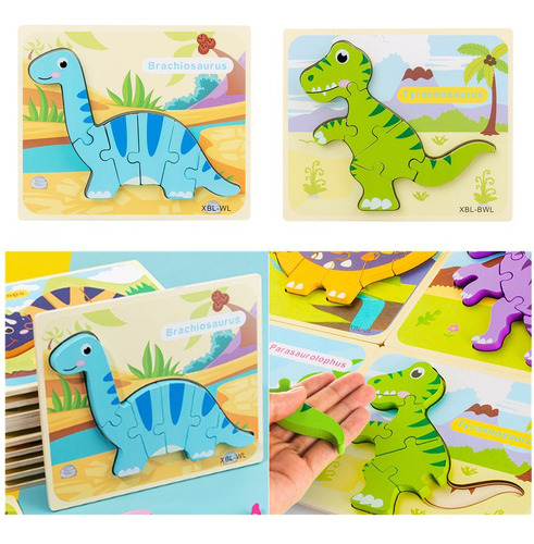 Quebra-cabeças De Dinossauros De Madeira Para 1 2 Crianças