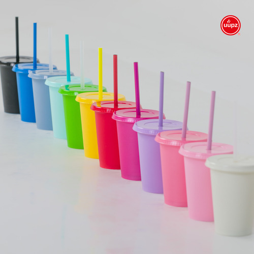 12 Vasos Reusables Tipo Star 12 Oz Con Tapa Plana Combinados