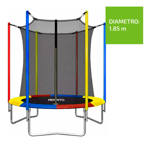 Femmto TPL06FT00 cama elastica 1.85 M trampolin con red protectora Lona de salto Negro color del cobertor de resortes Amarillo/Rojo/Azul
