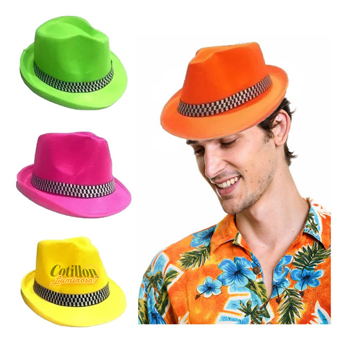 3 Gorros Sombreros Tanguero   Fluor Fiesta Cumpleaños Bodas