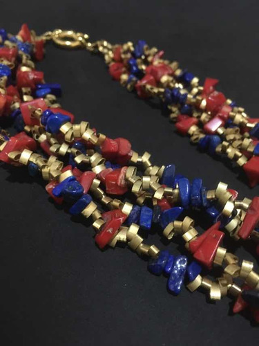 Colar Com Pedras Naturais E Folhado A Ouro Antigo Z
