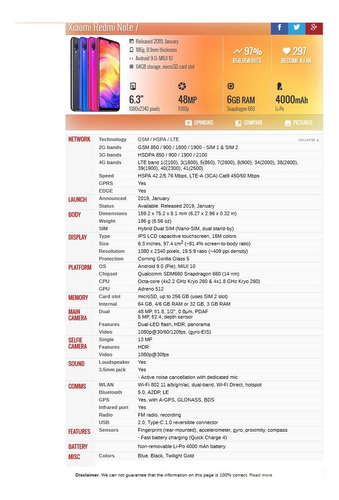 Xiaomi Redmi Note 7 M1901f7g 4gb 64gb Dual Sim Duos