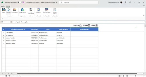 Planilha Dashboard Controle De Tarefas