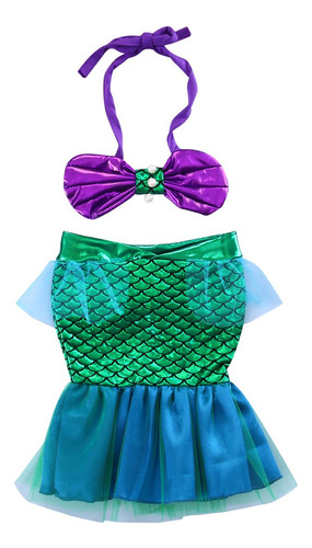 Traje De Baño Con Falda De Sirena Y Lazo Halter Para Niña.