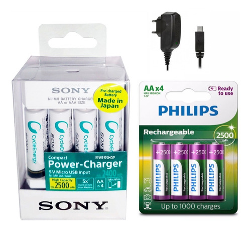 Carregador De Pilhas Sony Com 8 Pilhas Aa 2500 Mah Bivolt 