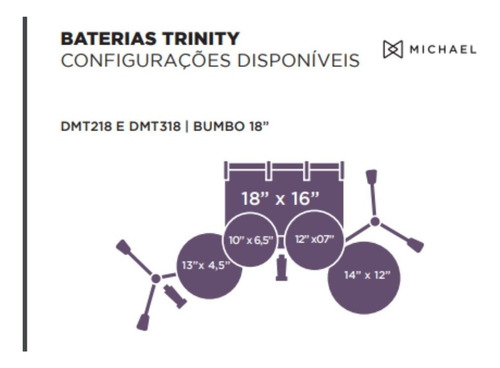 Bateria Michael Trinity Dmt218 Gt Bumbo 18 C/ Pratos E Banco
