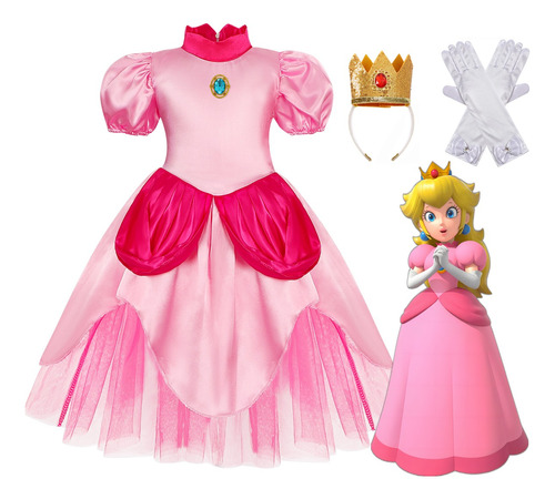 Disfraz De Princesa Peach Super Brothers Para Niñas Vestido Fiesta Cumpleaños Carnaval Cosplay Peaches Halloween Navidad