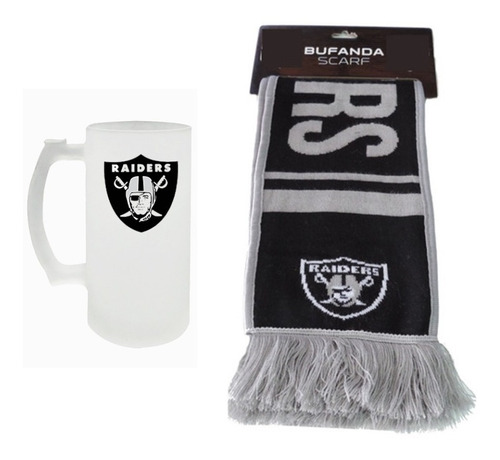 Tarro Cervecero + Bufanda Raiders Nfl Super Tazon Regalo