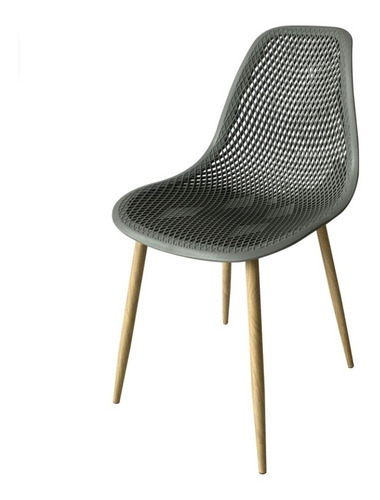 Silla Plástica Moderna Tipo Malla Gris Cómoda Y Elegante