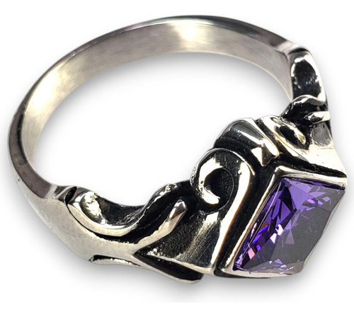 Anillo Estilo Turco Premium Amatista Acero Inoxidable A907 Plateado 10