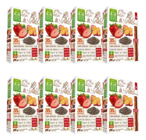 Kit 8 Petiscos P/ Cães Sticks Fit Spin Pet - 50g - Morango